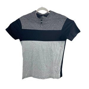 Straight Faded Mens Size Medium Black Grey Button Short Sleeve Shirt Adult